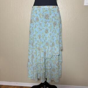 Y2K Cottagecore Floral Chiffon Asymmetrical Tiered Midi Skirt Soft Blue 10